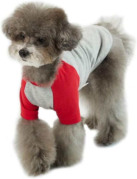Dog Shirt for Small and Large Dogs Raglan Cotton T-Shirts Soft Breathable Dog Shirts pet Clothes Gray Series (Large, Gray/Red)