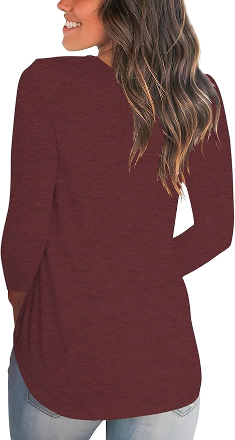 Tobrief Women's Long Sleeve V-Neck Shirts Fall Graphic Tees Loose Casual T-Shirt
