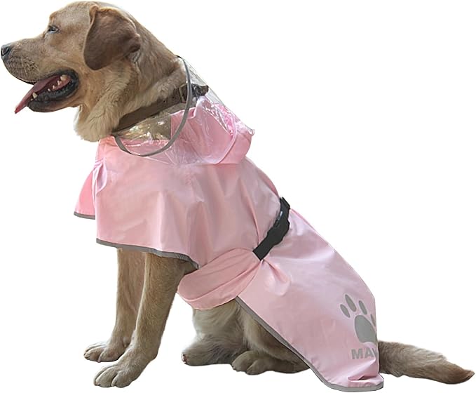 Waterproof Dog Raincoat, Reflective Adjustable Hooded Dog Rain Coat, Lightweight Breathable Pet Rain Jacket Poncho Double Layer with Leash Hole for Small Medium Large Dogs (Pink, Small)