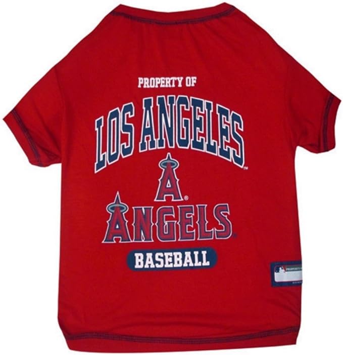MLB LA Angels Dog T-Shirt, Large. - Licensed Shirt for Pets Team Colored with Team Logos. - Premium Stretchable Materials for The Comfort of Your Dog & cat.