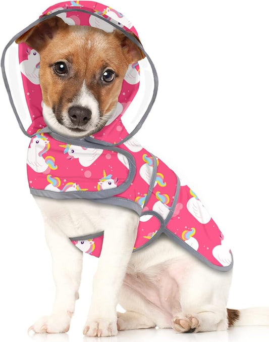 HDE Dog Raincoat with Clear Hood Rain Jacket Poncho for Small Medium Large Dogs Unicorn Ducks Pink - M