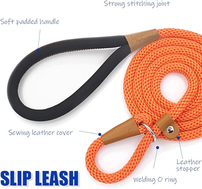 lynxking 6 FT Dog Leash Slip Lead 2 Pack Strong Heavy Duty Braided Dog Training Leash No Pull Training Lead Leashes for Medium Large and Small Dogs