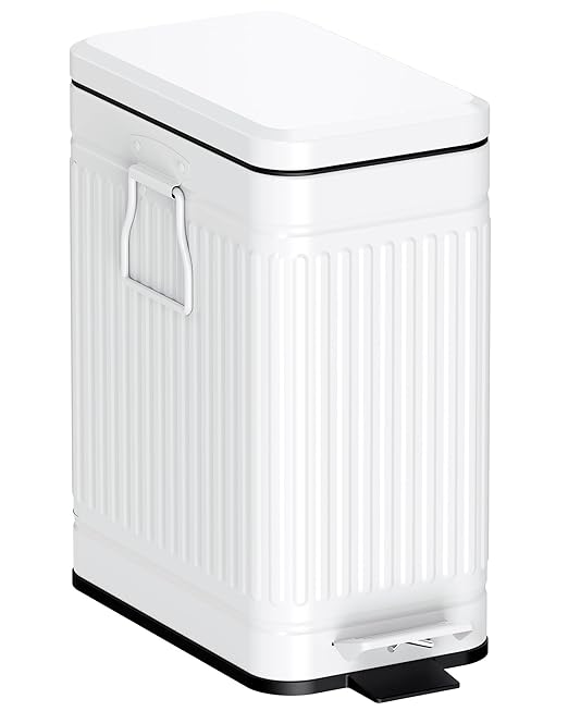 Small Trash Can with Lid Soft Close-10L/2.6 Gal Stainless Steel Outdoor Dog Poop Garbage Can-Metal Waste Bins with Pedal for Bathroom Bedroom Office-White
