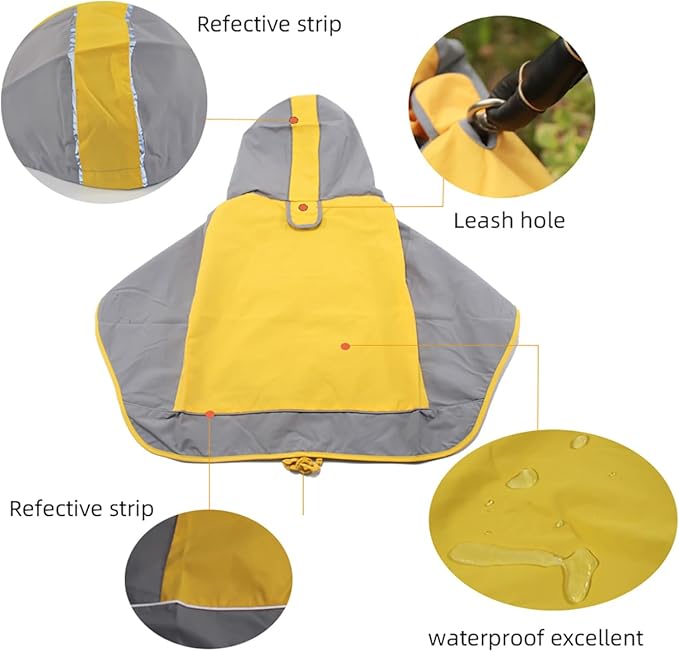 Dogs Packable Lightweight Raincoat: Pet Dog Hood Waterproof Coats Yellow Size 9