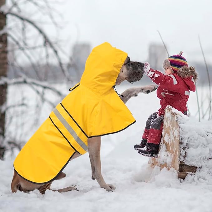 Hooded Dog Rain Coats - Reflective Adjustable Pet Rain Coat, Lightweight Dog Waterproof Raincoat Slicker Poncho with Leash Hole for Small, Medium, Large Dogs (Yellow, X-Large)