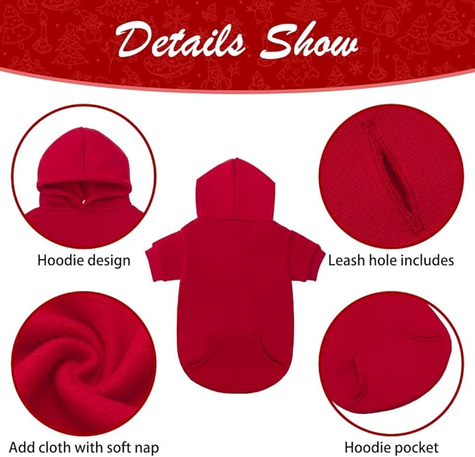 KOOLTAIL Basic Dog Hoodie - Soft and Warm Dog Hoodie Sweater with Leash Hole and Pocket, Dog Winter Coat, Cold Weather Clothes Sweatshirt for Small Medium Large Dogs Puppy Cat Boys Girls Red L