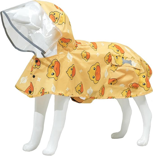 Dog Raincoat,Waterproof Rain Poncho with Hoodie, High Reflective Adjustable Pet Rain Jacket with Leash Hole for Small Medium and Large Dogs (Yellow Duck, X-Large)