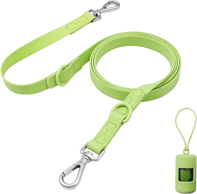 Waterproof Dog Leash with Poop Bag Holder, 5FT/6FT Adjustable Length with 2 Swivel Hooks, Odor-Free & Easy-Clean Dog Lead for Large Medium Small Dogs