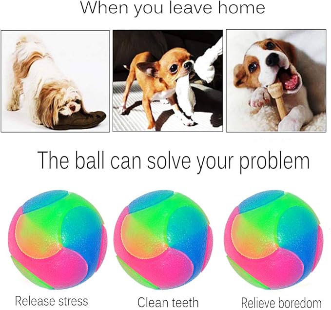FineInno 2 pcs Large Light Up Dog Balls Flashing Elastic Ball Bouncy Glow in The Dark Interactive Jumping Blinking Dog Ball Pet Toys for Golden Retriever,Labrador,Large Dogs