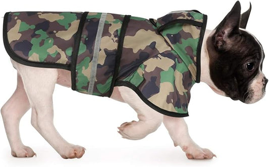 HDE Dog Raincoat Jacket Reflective Adjustable Hooded Pet Poncho Rain Coat with Leash Hole for Small to X-Large Dogs Camo - S