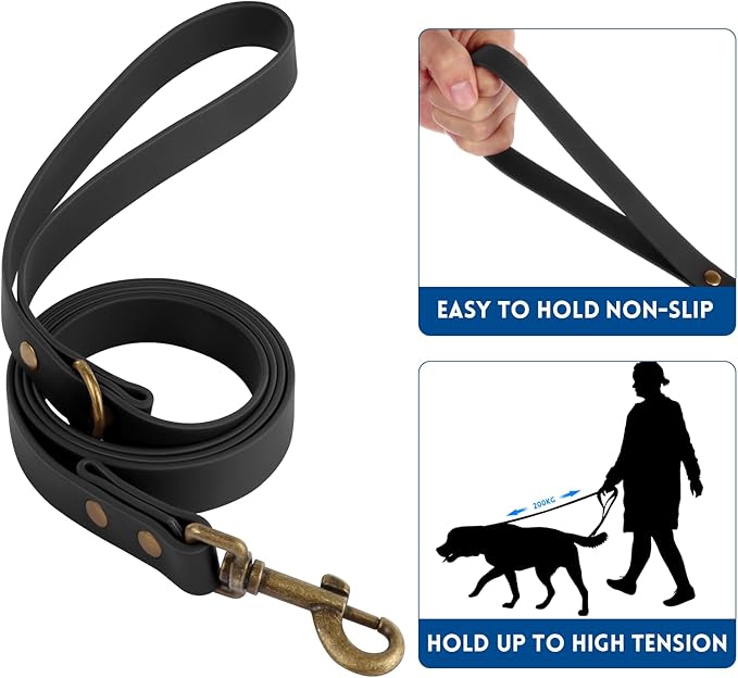 Wisedog Dog Collar and Leash Set, Waterproof Adjustable Puppy Collars with Cute Tag 6FT Dog Leash with Poop Bag for Small Medium Large Dogs (L(Collar:14"-22";Leash:5 ft), Black)