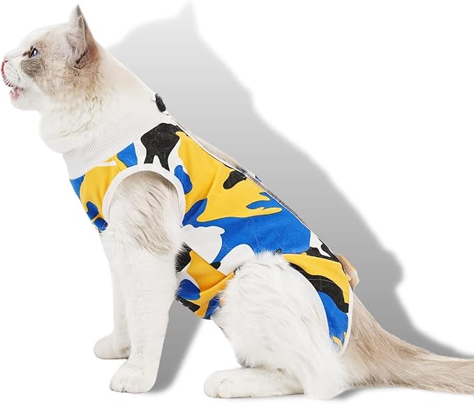 Cat Surgical Recovery Suit, Abdominal Wounds Cone E-Collar Alternative Anti-Licking Or Skin Diseases Pet Surgical Recovery Pajama Suit, Soft Fabric Onesies for Cats (S, Blue)