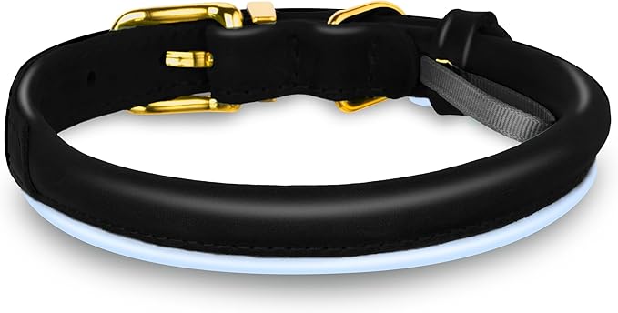OOPSDOGGY Reflective Rolled Leather Dog Collar Adjustable Soft Padded Pet Collar for Small Medium Large Breed Dogs (Black, M, 12"-15")
