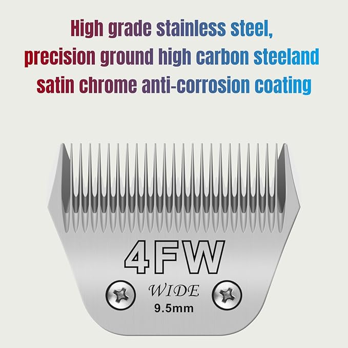 4FW Dog Grooming Clipper Replacement Blades, Compatible with Ainds, Oster A5, Wahl Km10 and Other Series Clippers, Blade Size-4FW Cut Length 3/8"(9.6mm)