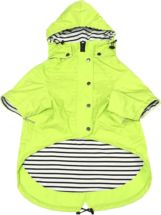 Morezi Dog Zip Up Raincoat with Reflective Buttons, Rain/Water Resistant, Adjustable Drawstring, Removable Hood, Raincoats with Legs 8lbs to 80lbs Available Light Green XL