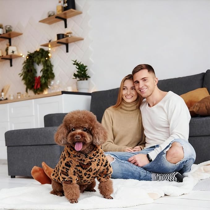 GreenJoy Leopard Print Dog Sweater – Stretchy Fleece Dog Turtleneck Sweatshirt for Puppies & Cats, Soft & Warm Pet Winter Clothes for Small, Medium & Large Dogs (Coffee Brown, X-Small)