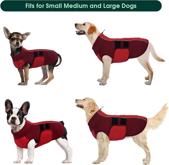 Kuoser Dog Jacket, Dog Coats for Large Dogs Winter Waterproof, Reflective Doggie Vest with Leash Hole, Cold Weather Coats Pet Snow Jacket for Labrador Beagle, Red XL