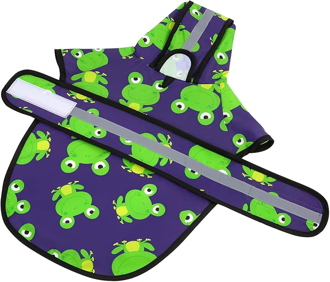 HDE Dog Raincoat Jacket Reflective Adjustable Hooded Pet Poncho Rain Coat with Leash Hole for Small to X-Large Dogs Frogs - L