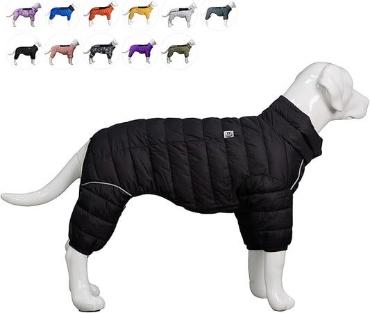 Lovelonglong Warm Jacket - 4 Legs Covered Waterproof Windproof Reflective Vest, Zippered Adjustable Outdoor Snow Jacket for Small Medium Large Dogs, Black XXXXL