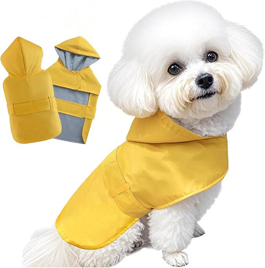 Dog Raincoat Dog Rain Jacket Poncho Waterproof Pet Rain Suit Double Layer Breathable Lining Hooded Leash Hole Adjustable for Medium Dogs,Yellow,XXXL