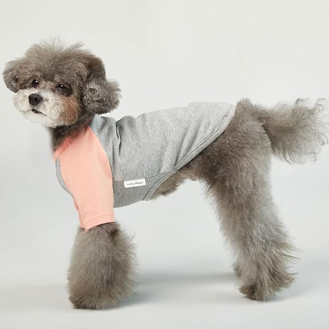 Dog Shirt for Small and Large Dogs Raglan Cotton T-Shirts Soft Breathable Dog Shirts pet Clothes Gray Series (Medium, Gray/Peach)