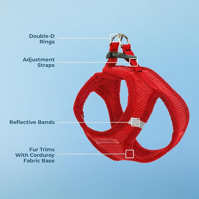 Best Pet Supplies - All Weather Mesh/Plush, Reflective, No Pull Harness for Small, Medium Dogs, Cats - Secure with Hook & Loop Fastener, Buckle, Double D-Rings - Red Corduroy, XS