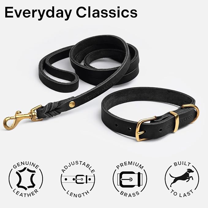 Classic Genuine Leather Dog Collar | Dog Collars for Medium Dogs, Small Dogs, Large Dogs & Extra Large Dog | Wide Dog Collar | Heavy Duty Collar (Black, Large)
