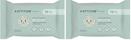 ATTITUDE Pet Grooming Wipes, Hypoallergenic Plant and Mineral-Based Ingredients, Vegan and Cruelty-Free Biodegradable Products, Unscented, 72 count (Pack of 2)