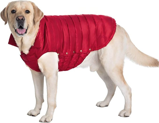 SPACE LION Dog Puffer Jacket, Down Winter Coat, Durable Outdoor Coat for Cold and Windy Conditions, Waterproof, Lightweight Jacket, Adjustable Fit for Small, Medium, Large Dogs(Red,24/2XL)