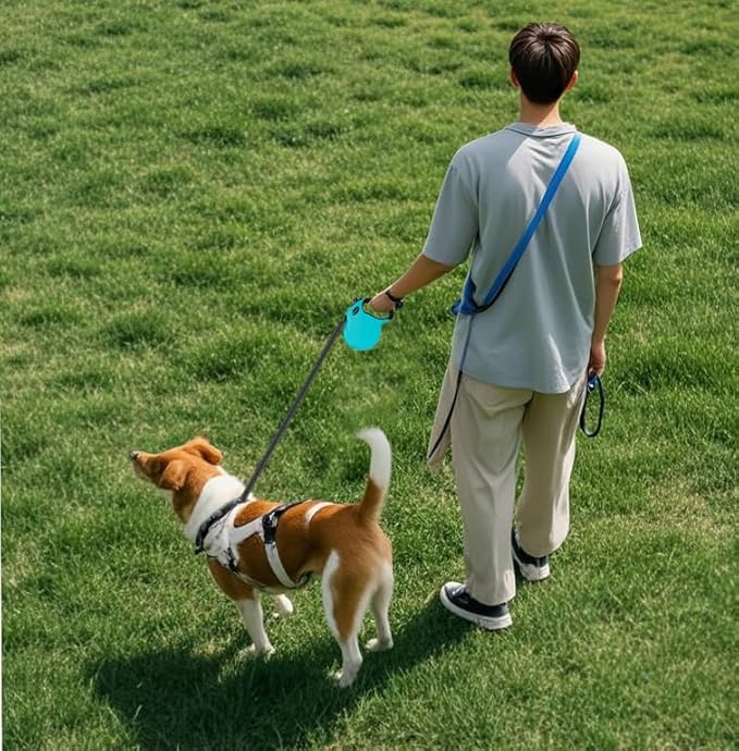 Retractable Dog Leash Hands-Free Adjustable Length 13ft with Safety Lock Durable Nylon Belt for Small Medium Large Dogs Easy Walk Training Portable Dog Leash Blue S