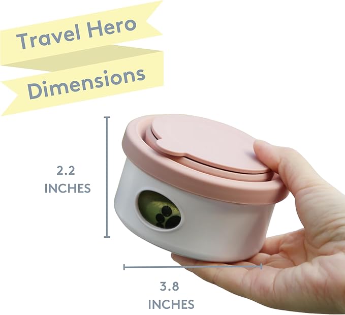 Sweet Paws Travel Hero 3-in-1 Portable Pet Food Container, Silicone Water Bowl, and Poop Bag Dispenser in One, Lavender Cream