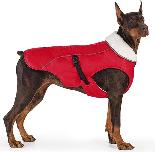 EMUST Dog Winter Coat, Thick Windproof Dog Jacket, Pet Winter Vest for Small/Medium/Large Dogs, Red, XXL