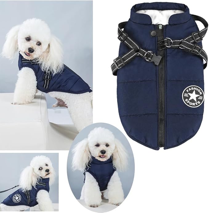 Aiboria Dog Jackets for Winter Windproof Waterproof 2 in 1 Outfit Cold Weather Coat Dog Vest Harness Puppy Winter Warm Jacket Small Blue S