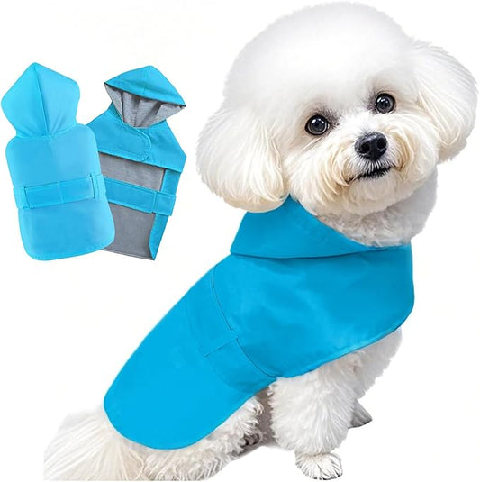 Dog Raincoat Dog Rain Jacket Poncho Waterproof Pet Rain Suit Double Layer Breathable Lining Hooded Leash Hole Adjustable Puppy Small Medium Dogs,Blue,M