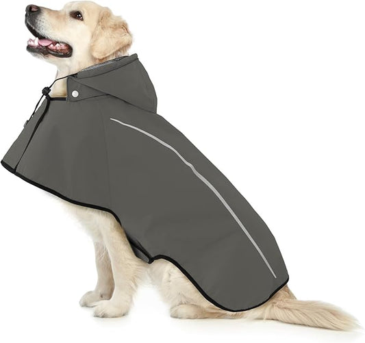 Mile High Life Dog Raincoat, Adjustable Waterproof Pet Rain Jacket, Reflective Hooded Poncho for Small Medium Large Dogs, Lightweight Breathable Pet Rain Coat (Dark Gray,M Chest 22"-28")