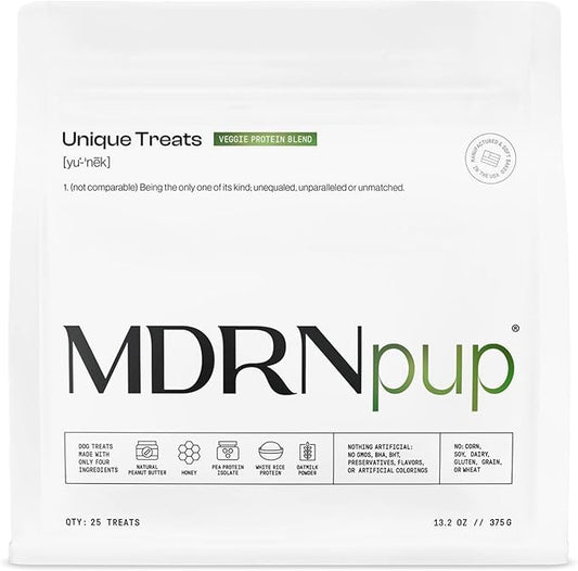 MDRNpup® Unique Dog Treats, Human Grade and All-Natural, Only Five Ingredients, High Protein - Amino Acids, Nothing Artificial, Soft Baked in The USA (13.2 Ounce, Veggie Protein Blend)