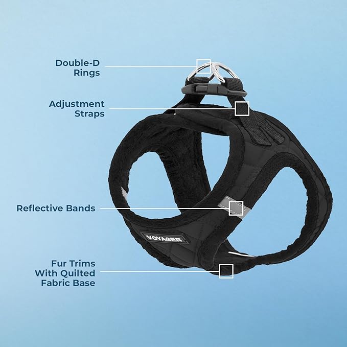 Best Pet Supplies - All Weather Mesh / Plush, Reflective, No Pull Harness for Small, Medium Dogs, Cats - Secure with Hook & Loop Fastener, Buckle, Double D-Rings - Black Plush, S