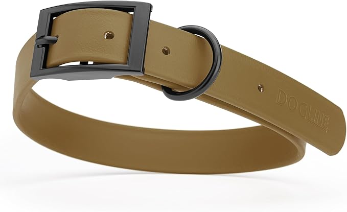 Dogline Biothane Waterproof Dog Collar Strong Coated Nylon Webbing with Black Hardware Odor- Proof for Easy Care Easy to Clean High Performance Fits Small Medium or Large Dogs, Coyote Brown