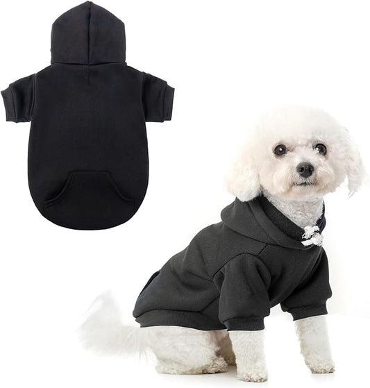 SCENEREAL Dog Hoodie Sweaters for Small Medium Large Size Dogs, Fleece Pet Sweatshirt with Hat and Pocket,Soft Cold Winter All Weather Puppy Clothes for S to XL Sized Dogs,Black (XS)