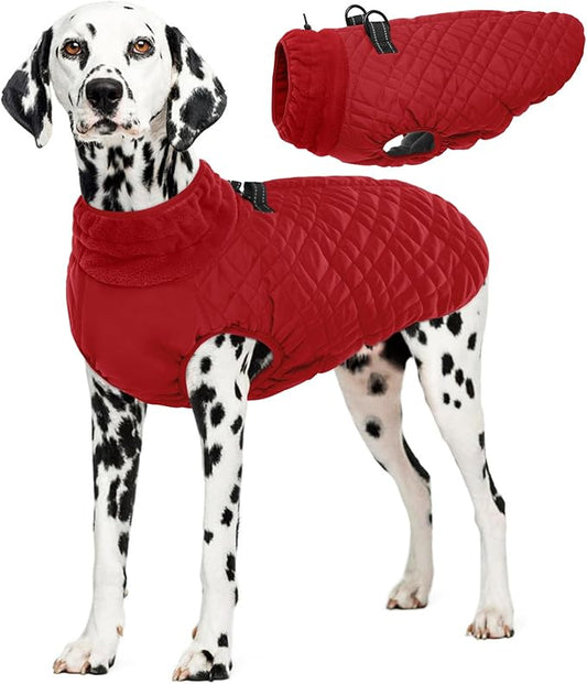 Kuoser XXL Winter Coat | Giant Breed Armor for Mastiffs & Great Danes | Zippers Secure Dogs in -20°F, Reflective Panels for Mountain Hikes, Red XL