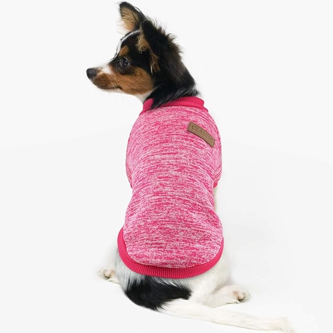 Idepet Pet Dog Classic Knitwear Sweater,Soft Fleece Coat for Small,Medium Dog,Warm Pet Dog Cat Clothes,Soft Puppy Customes (M, Rosered)