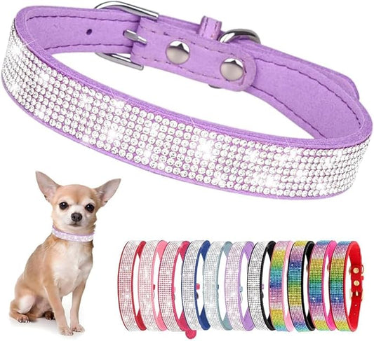 Serijoars Small Dog Collar with Rhinestone Crystal Diamond Colorful Bling Girl Puppy Cat Collars (XS, Purple)