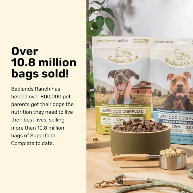 BADLANDS RANCH by Katherine Heigl- Superfood Complete, Air-Dried Adult Dog Food - High Protein, Zero Fillers, Superfood Nutrition (64 Ounce (Pack of 4), Chicken)