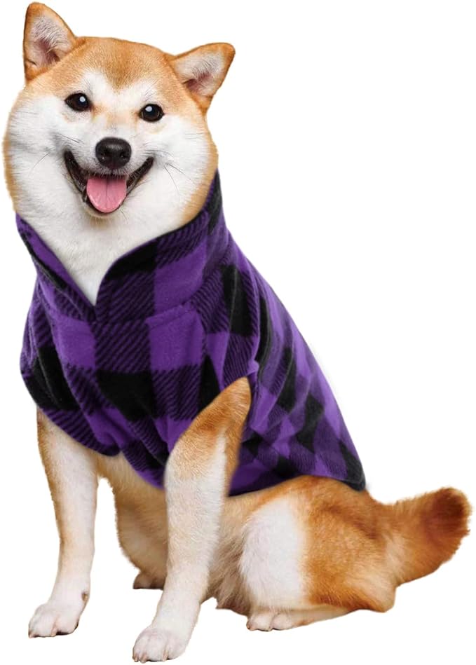 Kama Bridal Dog Spring Autumn Winter Coat Pullover Fleece Vest for Cats & Dogs - Thin Sweater, Purple & Black Plaid (Purple, S)