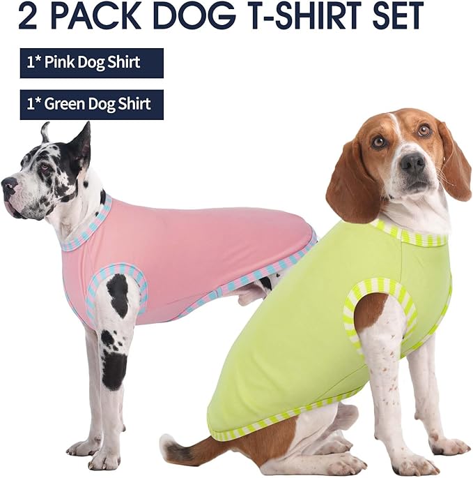 IECOii 2Pack Dog T-Shirts for Large Dogs | Breathable & Lightweight Fabric, Easy-On Design for Doberman, Machine Washable, Pink+Green, 4XL