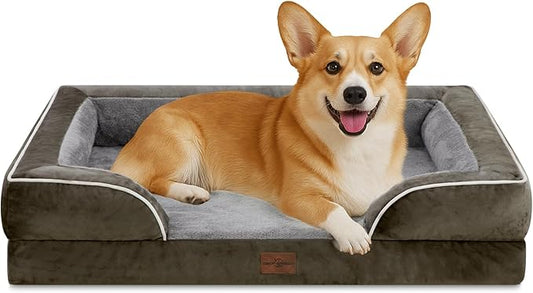 Comfort Expression Orthopedic Dog Bed for Medium Dogs 30x20 Inch, Waterproof Egg Crate Foam Medium Pet Bed with Removable Bolsters, Dog Couch with Washable Cover & Non-Slip Bottom, Dark Green