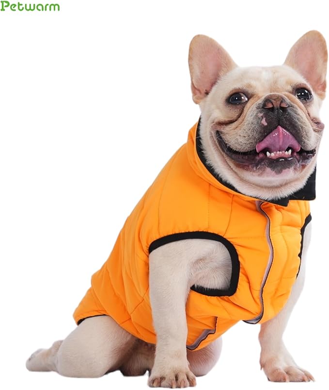 PetWarm Reversible Dog Cold Weather Coats, Waterproof Dog Puffer Vest, Vest for Dogs with Hook-and-Loop Strap, Windproof Outdoor Coat for Winter Walks and Snowy Days, Orange, XL