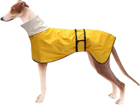 Dog Raincoat with Reflective Bar, Rain/Water Resistant, Adjustable Vest - Dog Raincoats for Greyhounds, Lurchers and Whippets - Yellow - XXL