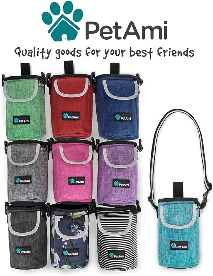 PetAmi Dog Treat Pouch, Large Pet Training Treat Pouch with Pocket, Dog Trainer Essentials Supply Holder with Poop Bag Dispenser, Training Bag for Kibbles Toys, 3 Ways to Wear (Stripe Black)