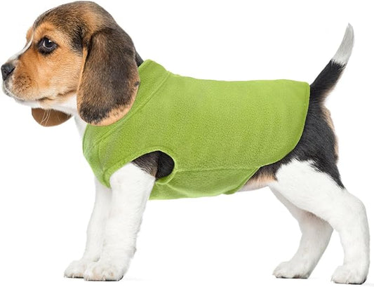 FUAMEY Dog Fleece Vest for Small Dogs,Warm Stretchy Dog Sweatshirts Pullover with Leash Hole Dogs Sweater Soft Pet Turtleneck Cozy Pet Vest Lightweight Sleeveless Green XXS